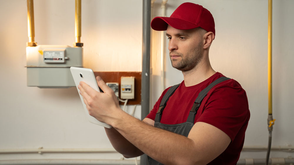 Technician tuning up a new furnace