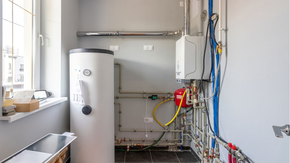 Technician checking a noisy furnace